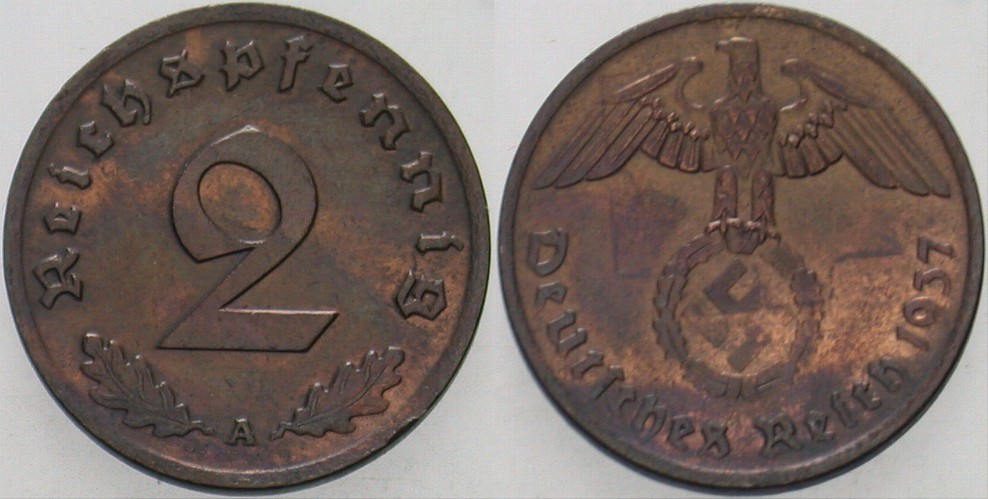 2 Reichspfennig 1937 J. 362 Vorzüglich