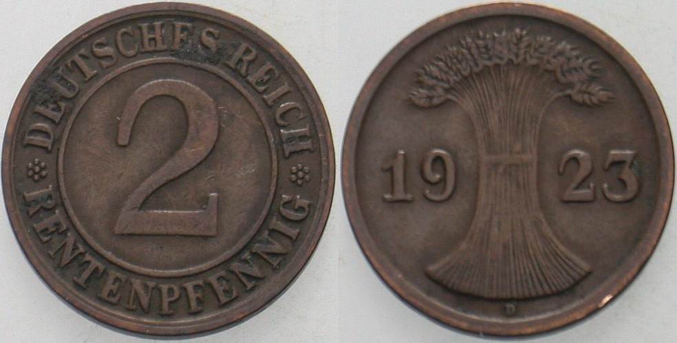 2 Rentenpfennig 1923 J. 307 Sehr schön