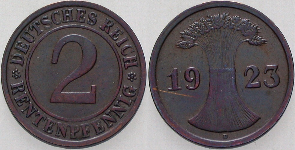 2 Rentenpfennig 1923 J. 307 vorzüglich