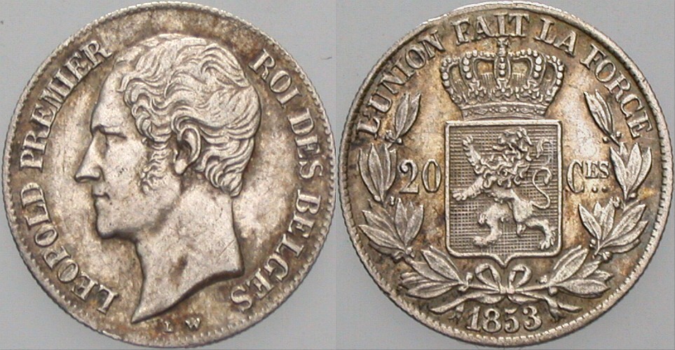 20 Centimes 1853 K.M. 19 Sehr schön +