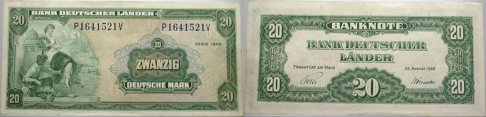 20 Deutsche Mark 22.8.1949 Rosenberg 260 Leicht gebraucht