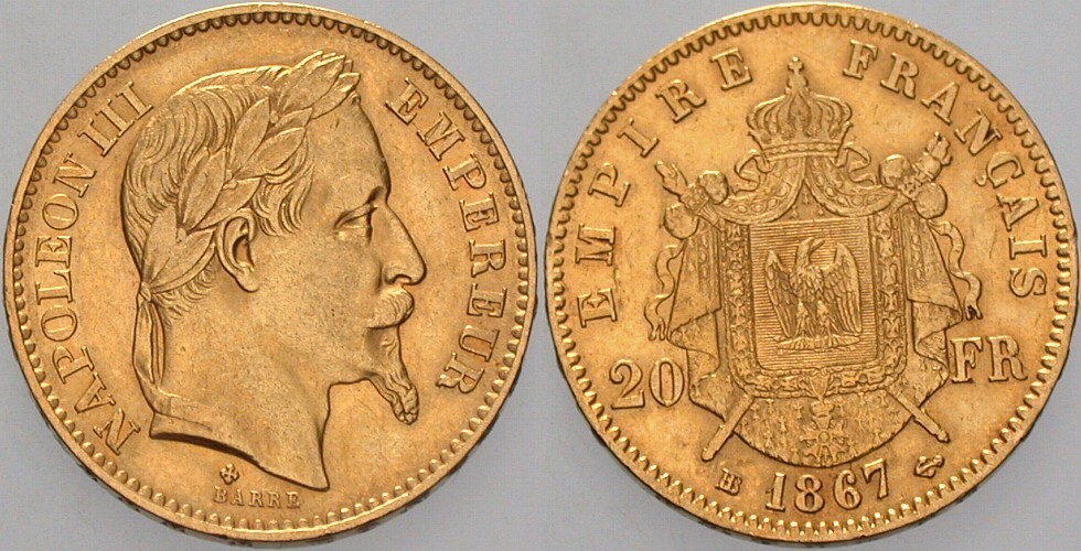 20 Francs 1867  Fast vorzüglich