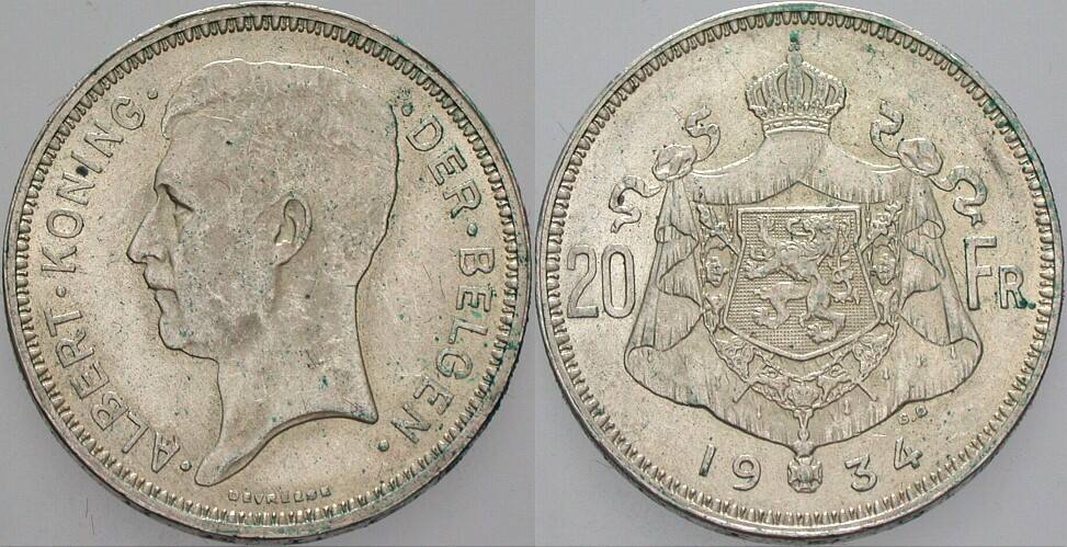20 Francs 1934 KM 104.1 Patina, prägefrisch