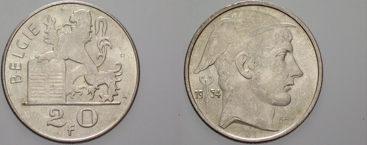 20 Francs 1954 KM. 141.1 Vorzüglich - Stempelglanz