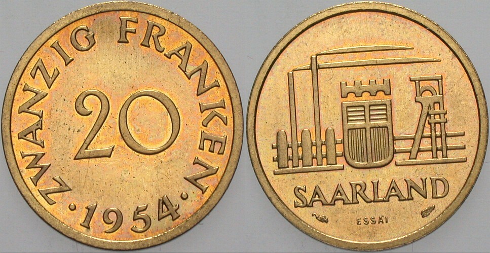 20 Franken 1954 Schaaf 802/G1 Slg.Beckenbauer 3495 Vorzüglich - Stempelglanz