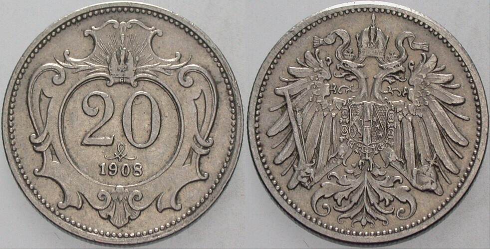 20 Heller 1908 Jl. 375 Sehr schön