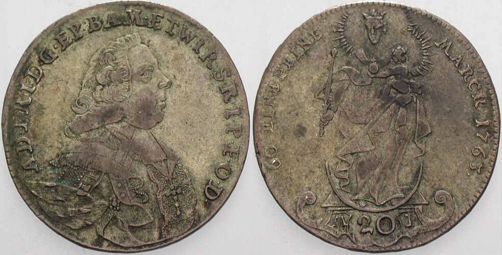 20 Kreuzer 1763 Helmschrott 805 Patina, sehr schön