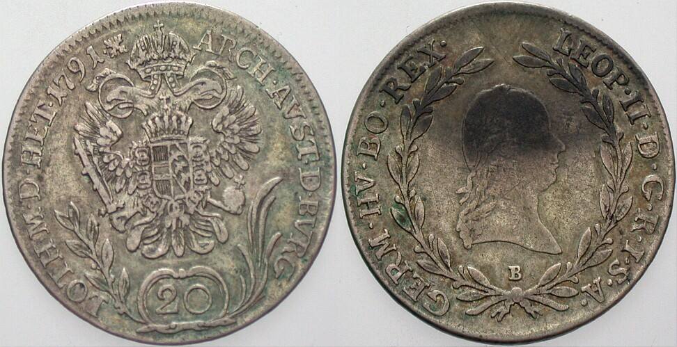 20 Kreuzer 1791 KM 2097 Sehr schön