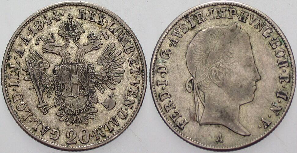 20 Kreuzer 1844 Jl. 244 Herinek 238 Sehr schön