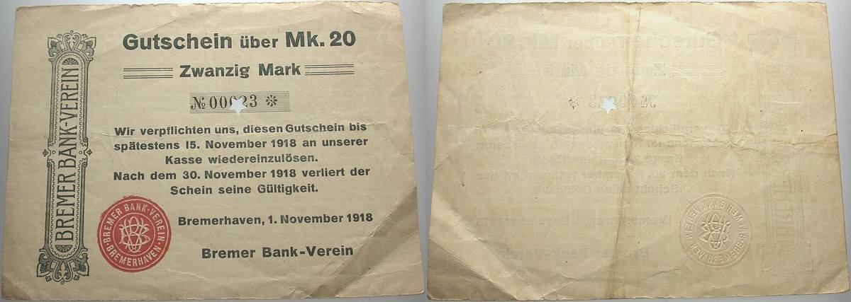 20 Mark 1.November 1918 Geiger 066.02 Gebraucht