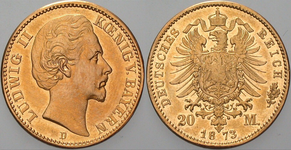 20 Mark 1873 Jaeger 194 Sehr schön