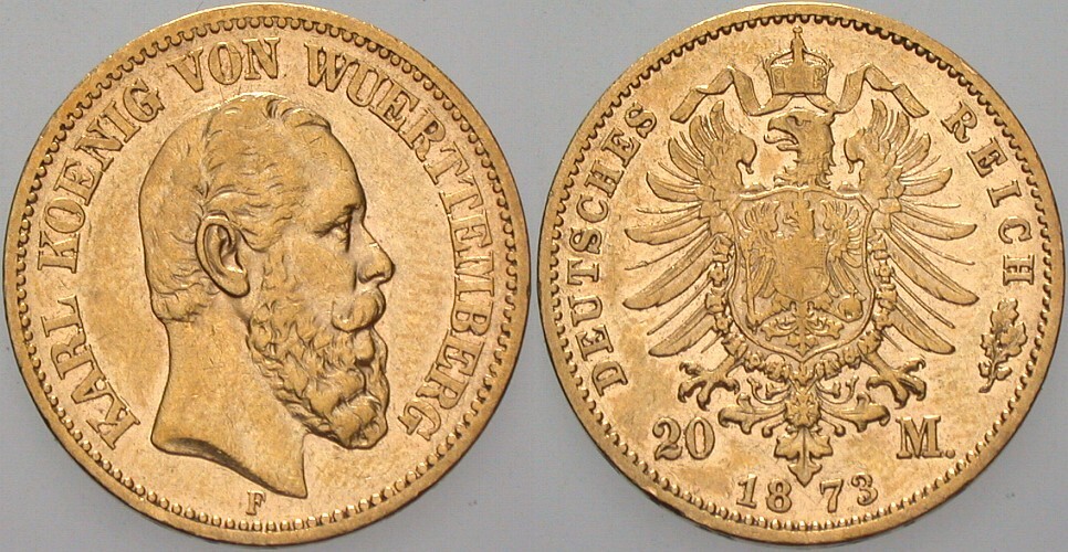 20 Mark 1873 Jaeger 290 Sehr schön