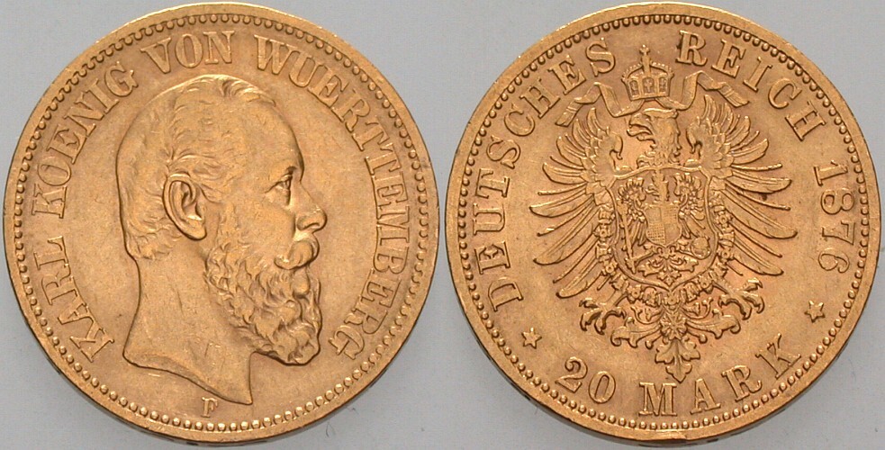 20 Mark 1876 Jaeger 293 Fast vorzüglich