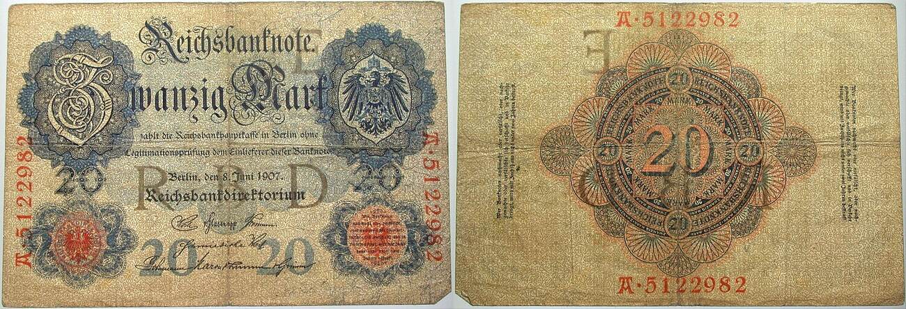 20 Mark 8.6.1907 Rosenberg 28 Stärker gebraucht