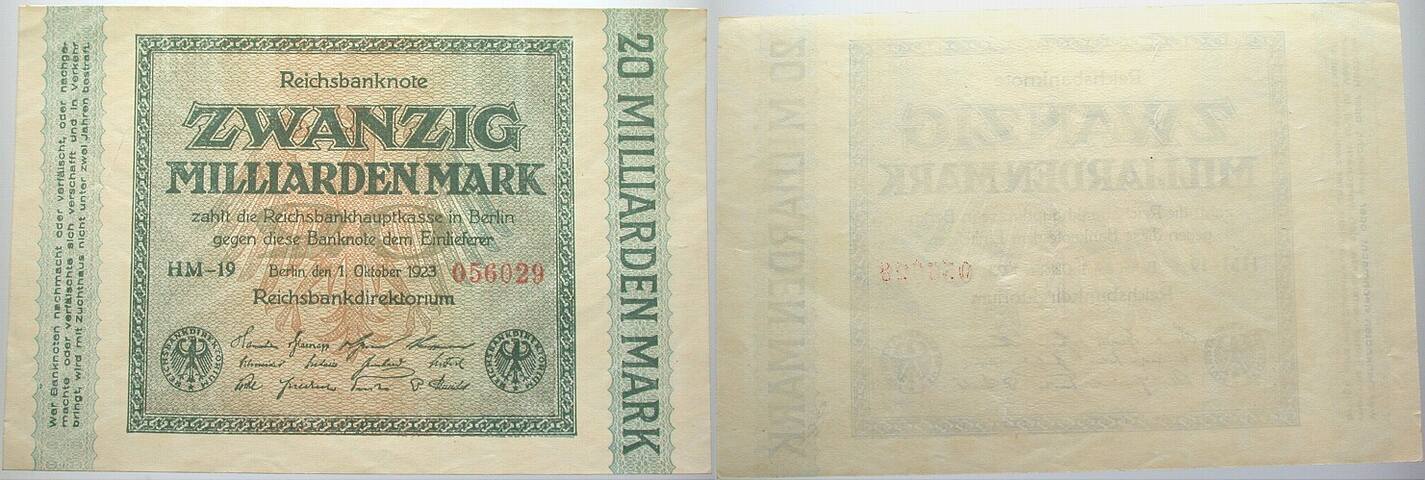 20 Milliarden Mark 1.10.1923 Rosenberg 115 a Fast kassenfrisch