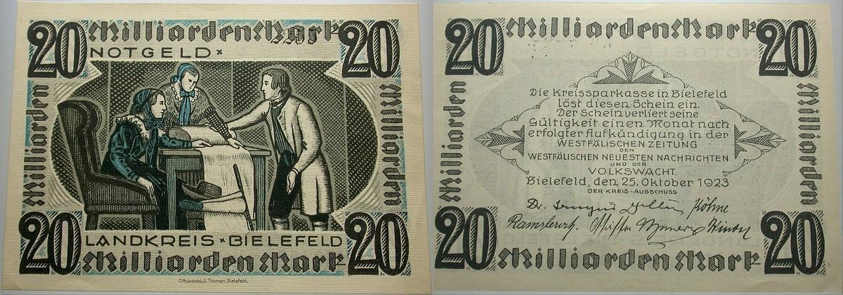 20 Milliarden Mark 25.Oktober 1923 Topp 77.04 Kassenfrisch