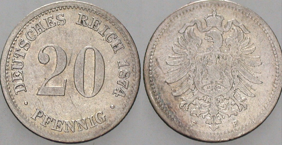 20 Pfennig 1874 J. 5 Sehr schön