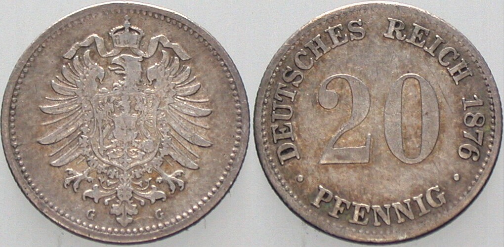 20 Pfennig 1876 J. 5 Fast sehr schön