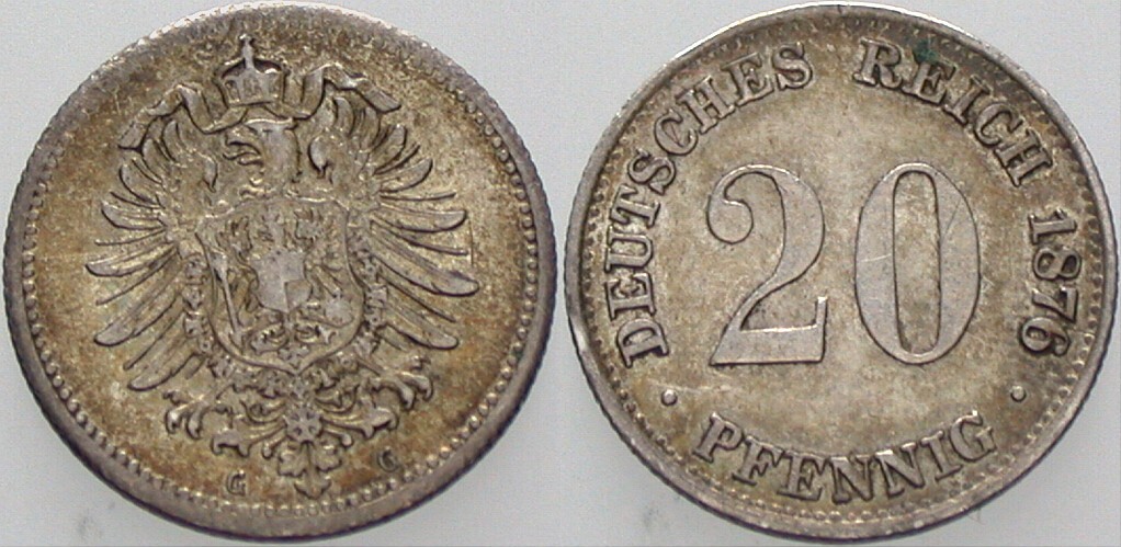 20 Pfennig 1876 J. 5 Sehr schön - vorzüglich