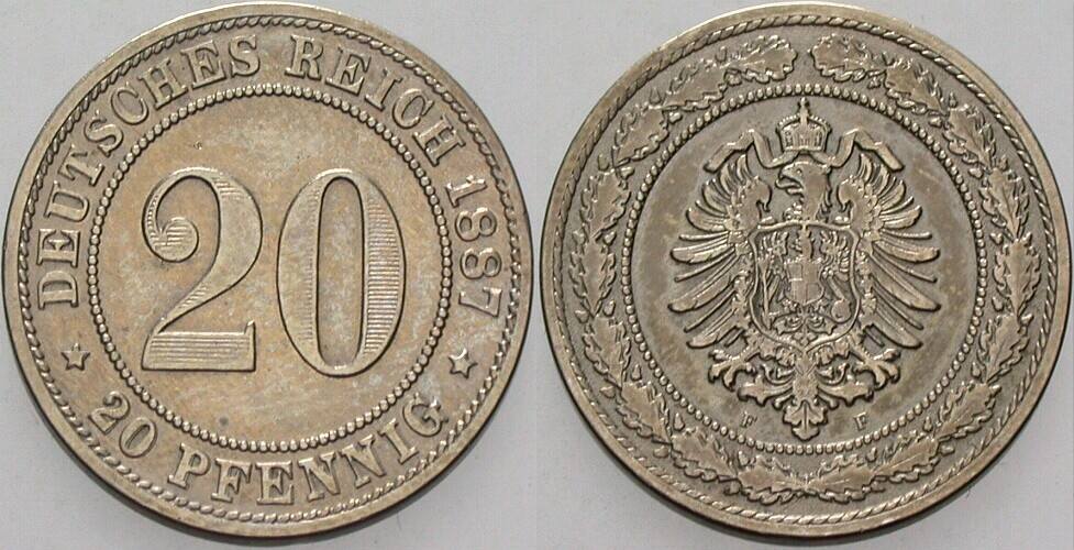 20 Pfennig 1887 J. 6 Sehr schön