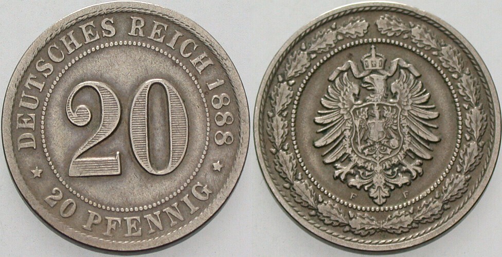 20 Pfennig 1888 J. 6 Sehr schön