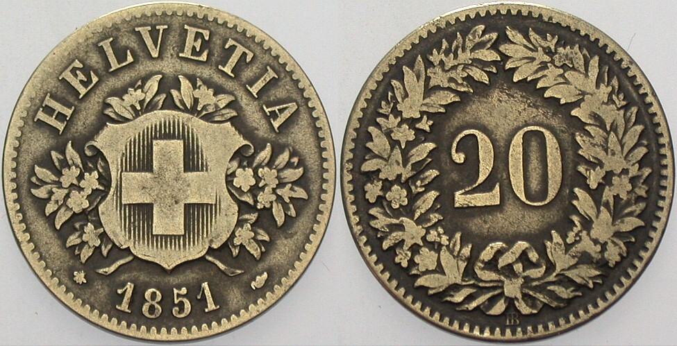 20 Rappen 1851 Divo/Tobler 310 Schön - sehr schön