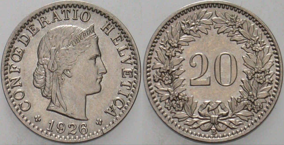 20 Rappen 1926  Vorzüglich - Stempelglanz