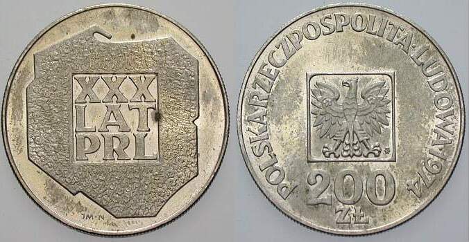 200 Zloty 1974 Fischer OB 103 Patina, fast Stempelglanz