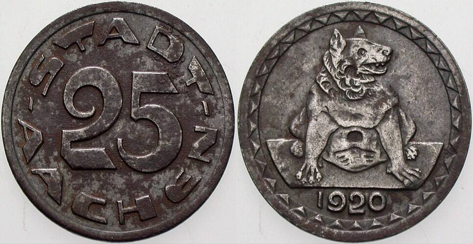 25 1920 Stadt Aachen 1920, um WZ  -STADT-AACHEN Menzel 70.24. FE Sehr schön