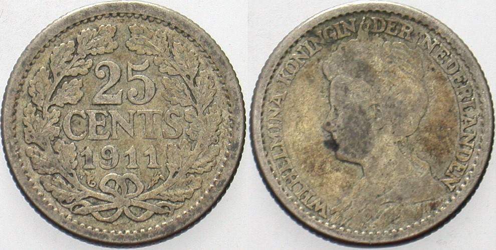 25 Cent 1911 KM 146 Fast sehr schön