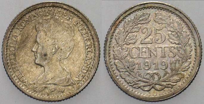 25 Cent 1919 KM 146 Patina, vorzüglich