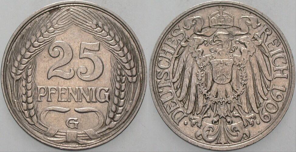 25 Pfennig 1909 J. 18 Sehr schön - vorzüglich