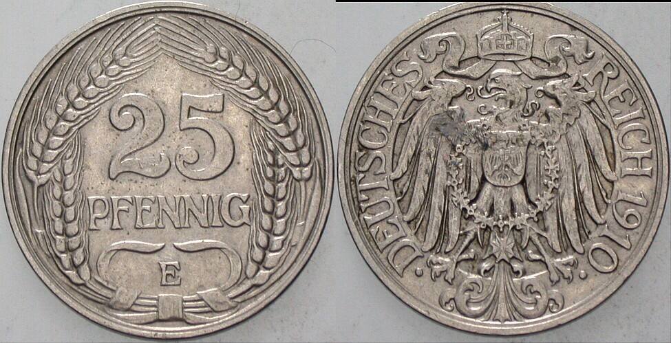 25 Pfennig 1910 J. 18 Sehr schön