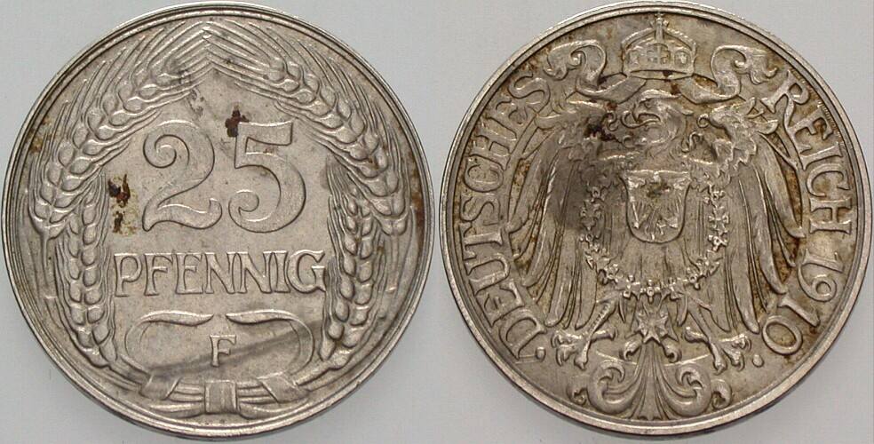 25 Pfennig 1910 J. 18 Vorzüglich
