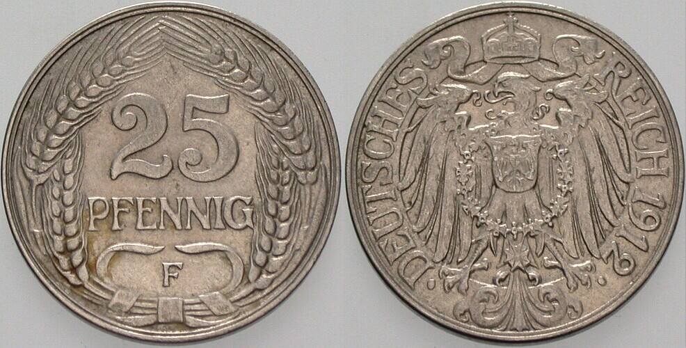 25 Pfennig 1912 J. 18 Fast vorzüglich