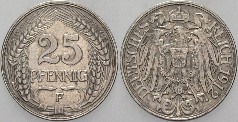 25 Pfennig 1912 J. 18 Sehr schön +
