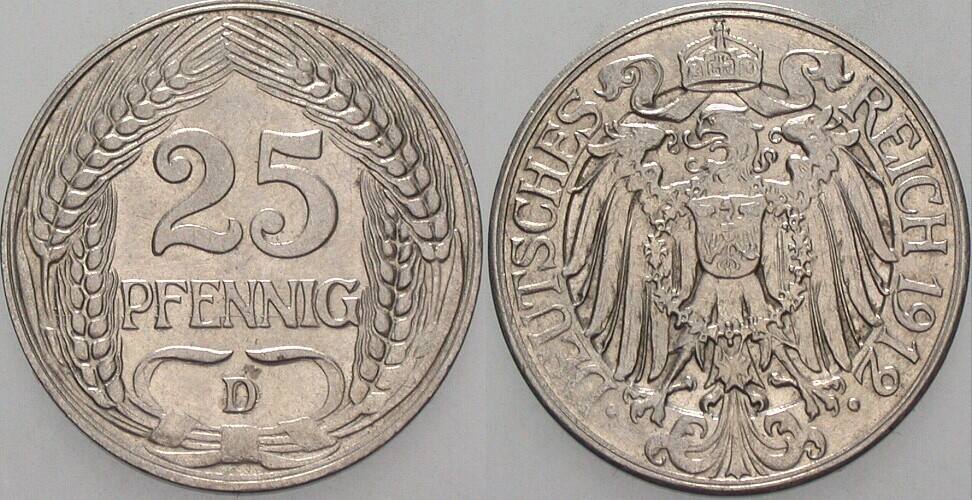 25 Pfennig 1912 J. 18 Vorzüglich