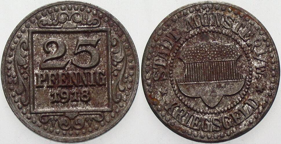 25 PFENNIG 1918 STADT MÜNSTER I/W Menzel 18117.3. Fe Sehr schön
