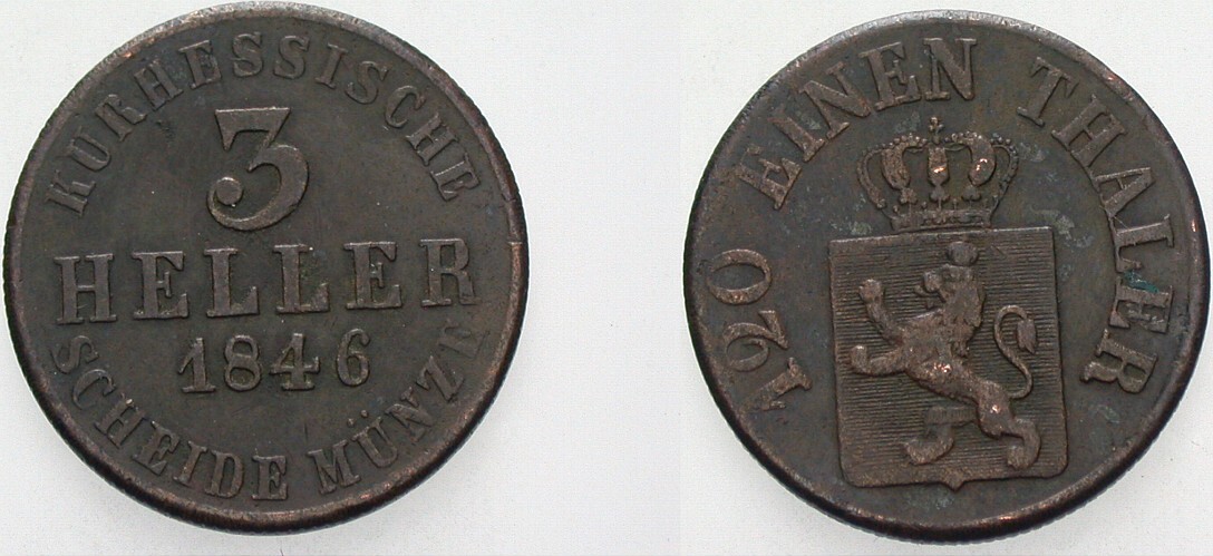 3 Heller 1846 K.M 607 Sehr schön