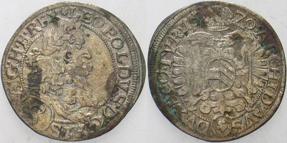 3 Kreuzer 1670 Herinek 1317 Belag, sehr schön