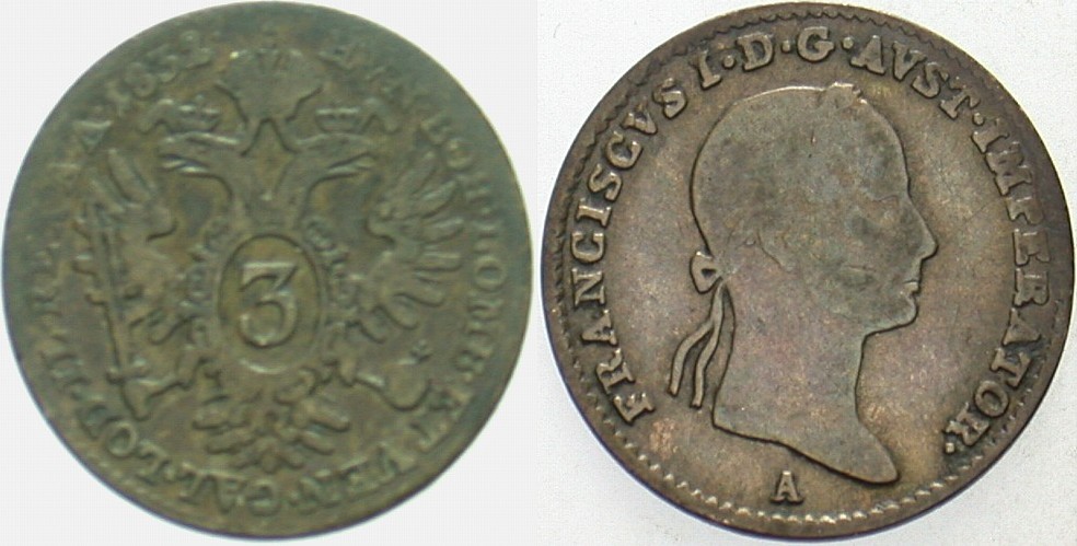 3 Kreuzer 1832  Fast sehr schön