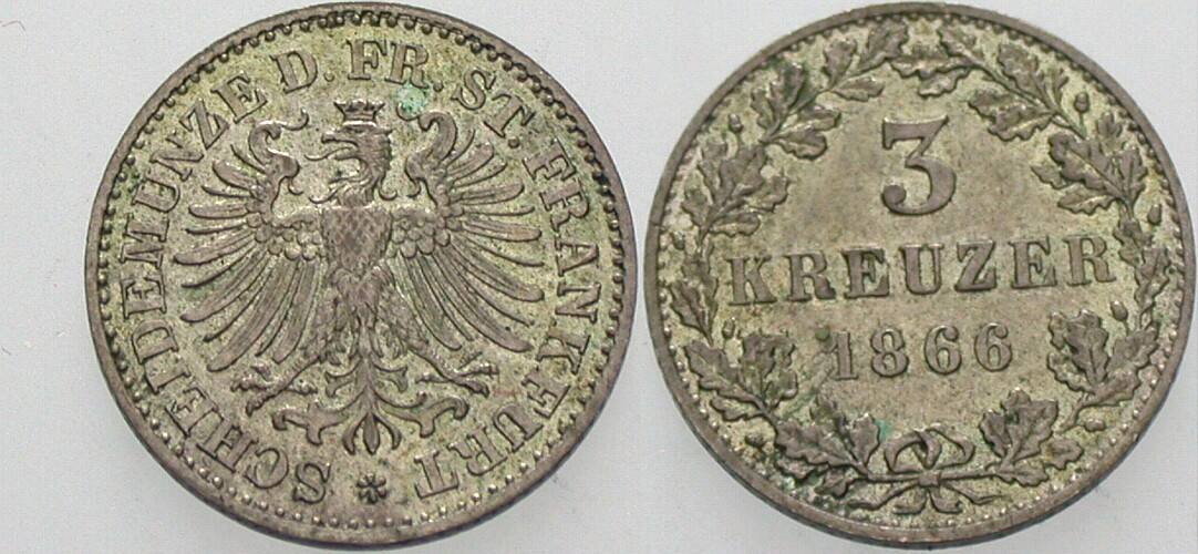 3 Kreuzer 1866 Jaeger 35 AKS 24 Vorzüglich