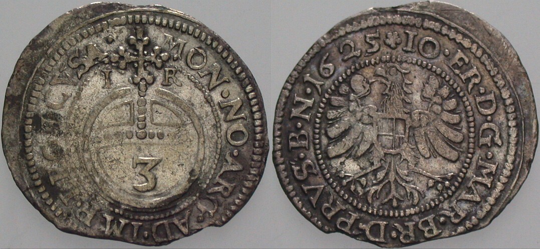3 Kreuzer (Groschen) 1625  Beschnittener Schrötling, Patina, sehr schön
