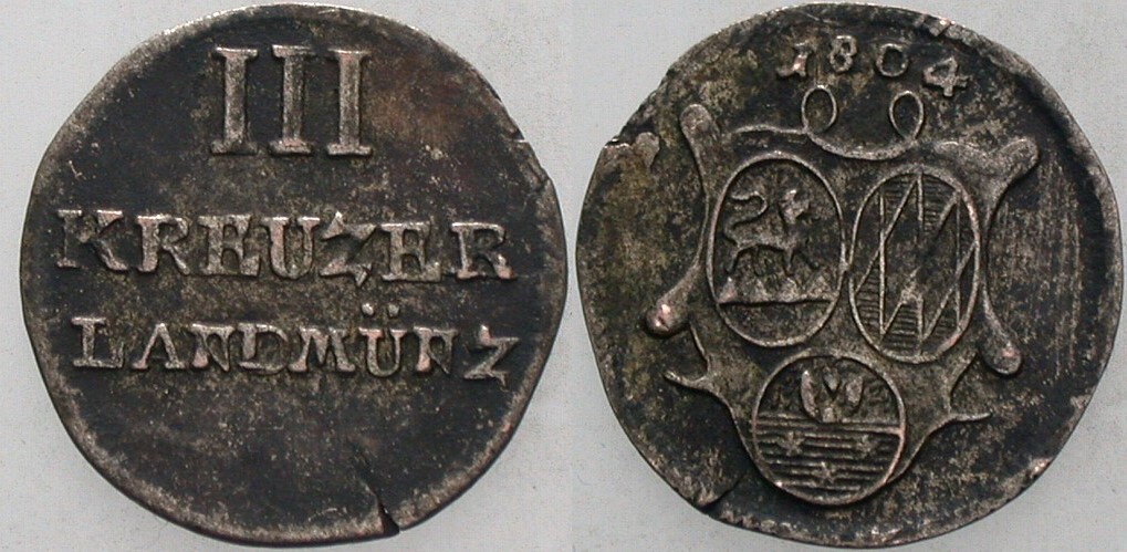 3 Kreuzer (Groschen) 1804 Wibel 367 Kl. Schrötlingsfehler, sehr schön