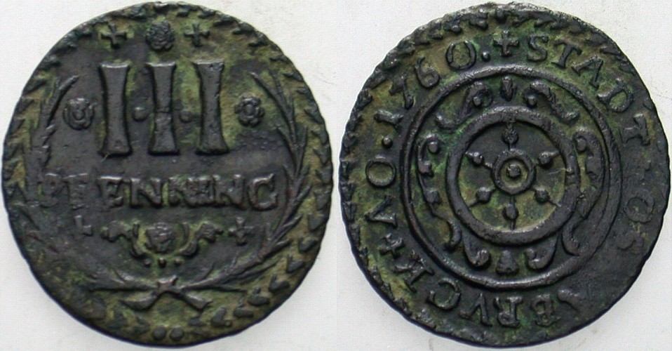 3 Kupferpfennig 1760 Kennepohl 493 Sehr schön