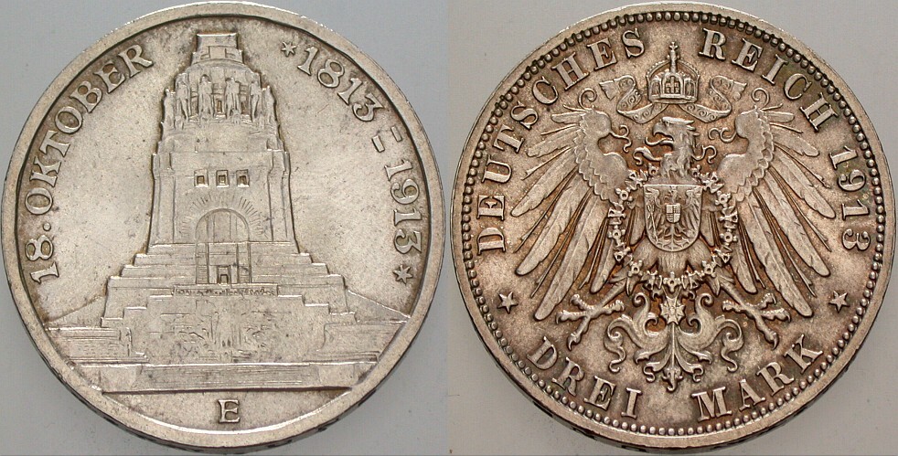 3 Mark 1913 J. 140 Patina, fast Stempelglanz