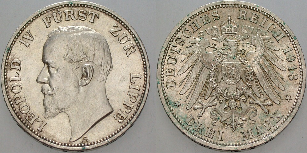 3 Mark 1913 J. 79 Patina, fast Stempelglanz