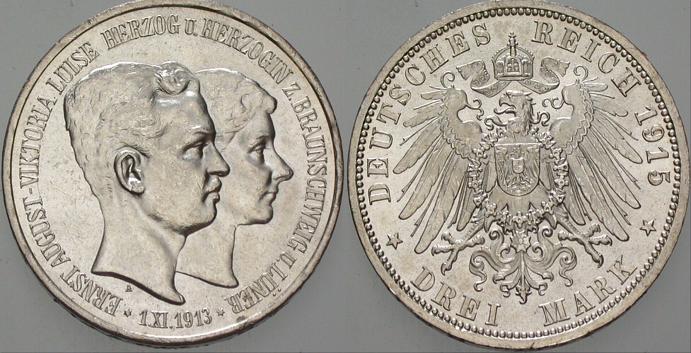 3 Mark 1915 J. 57 Fast Stempelglanz