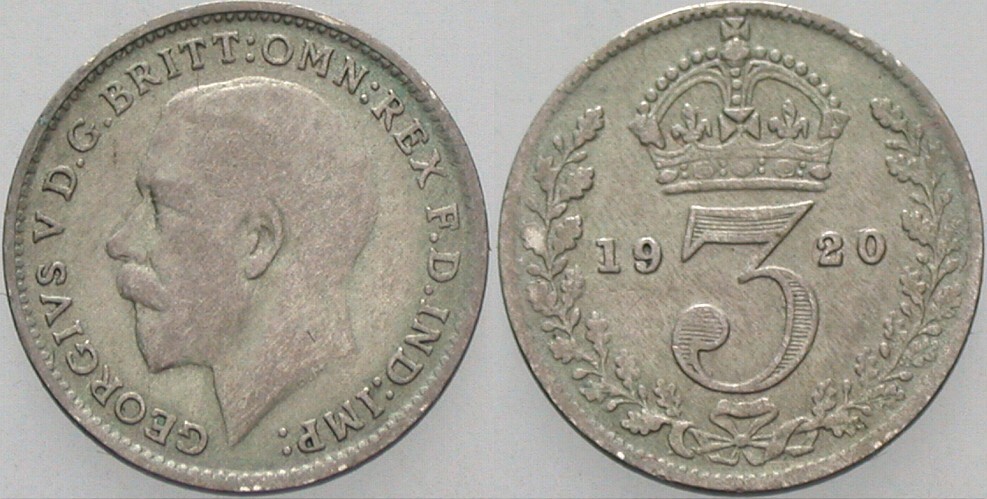 3 Pence 1920 Krause/Mishler 813 Sehr schön
