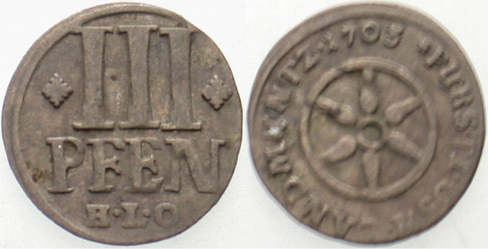 3 Pfennig. 1703 Kennepohl 327 Sehr schön